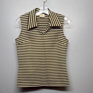 70’s Vintage Striped Knit Top in Olive Green and Cream V Neck Sleeveless